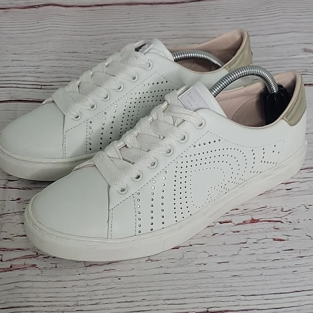 Kate Spade Ashly White Leather Sneakers Size 7.5